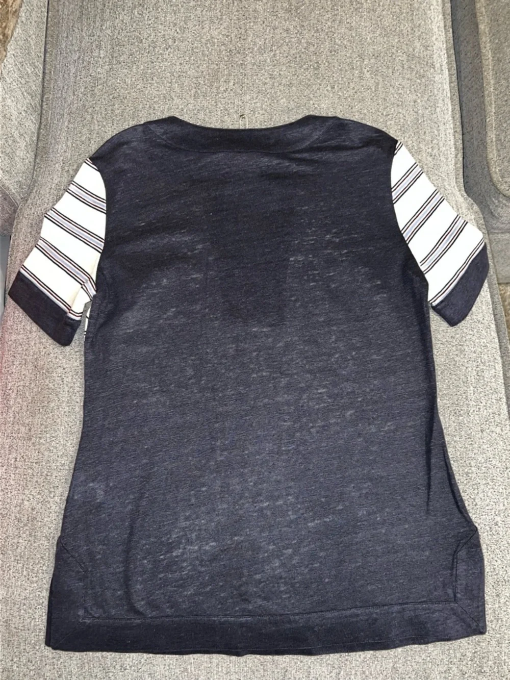 NWOT Tory Burch Zora Tee Stripe Plunge Neckline Cotton Linen Top  Size S